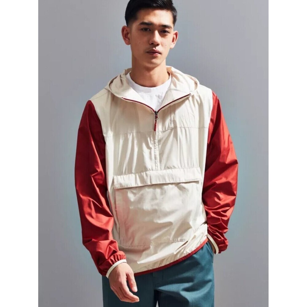 The North Face Men's Fanorak Jacket Half Zip Windbreaker White Red Size Medium